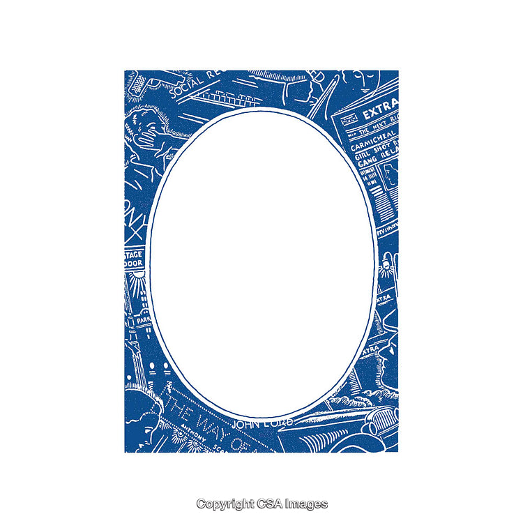 Blue Frame With Artistic Designs and Central Oval for Customizable Content