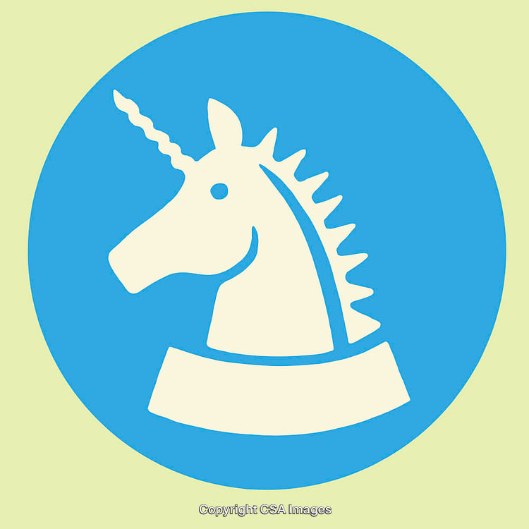 Minimalist Color Illustration of a Unicorn Emblem in Circular Design