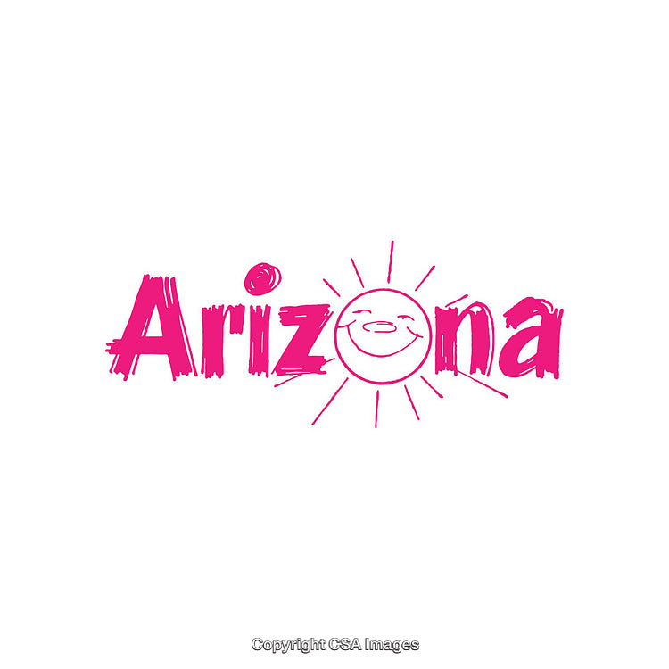 Vibrant Pink Arizona Text With Fun Sun Illustration