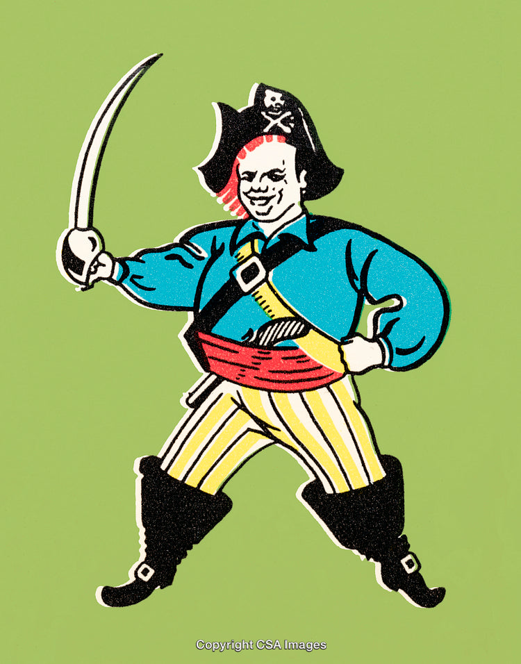 Illustration of a Pirate Character Holding a Sword on a Bright Background