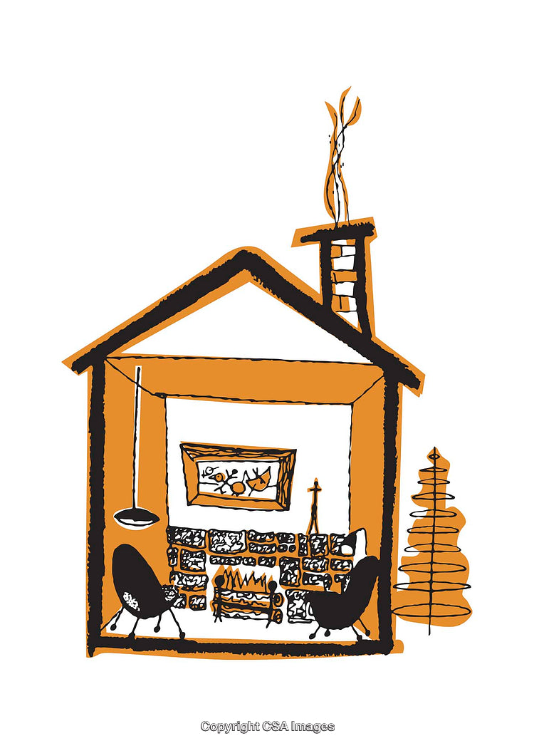 Cozy Illustration of a Warm Living Room with Fireplace and Decor