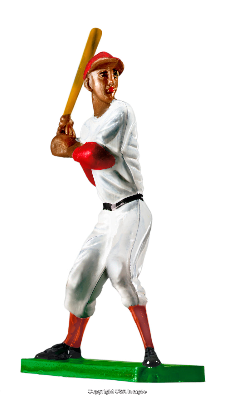 Vintage Baseball Player Figure in Batting Pose on White Background