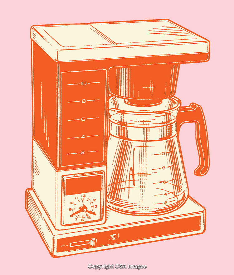 Vintage Coffee Maker Illustration in Bold Orange on Pink Background