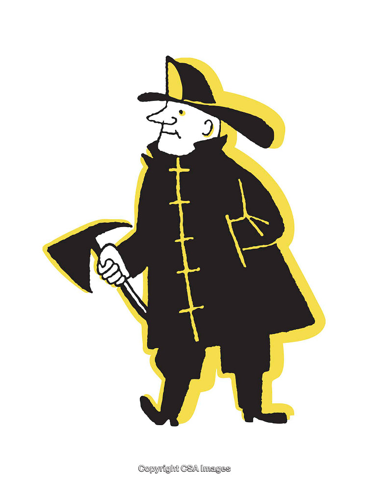 Cartoon Illustration of Firefighter Holding an Axe With a Bold Outline