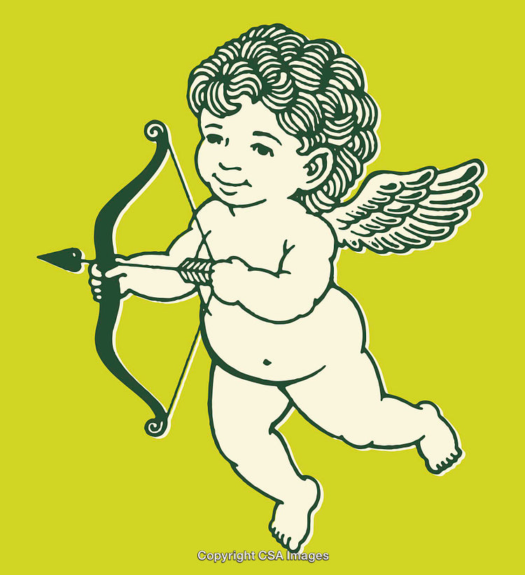 Illustration Of Cupid Angel With Bow On Vibrant Green Background