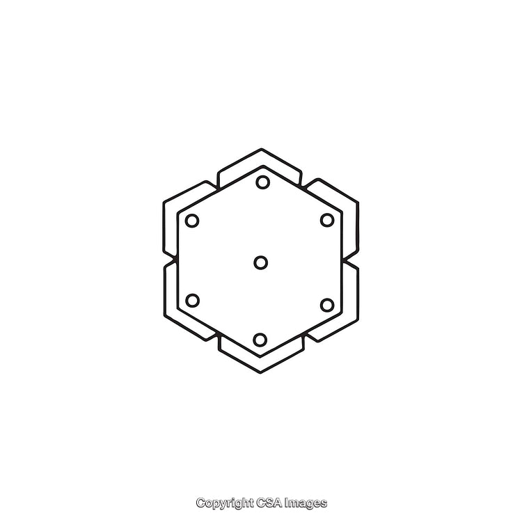 Geometric Hexagonal Design With Circular Elements in Black and White Outline Style