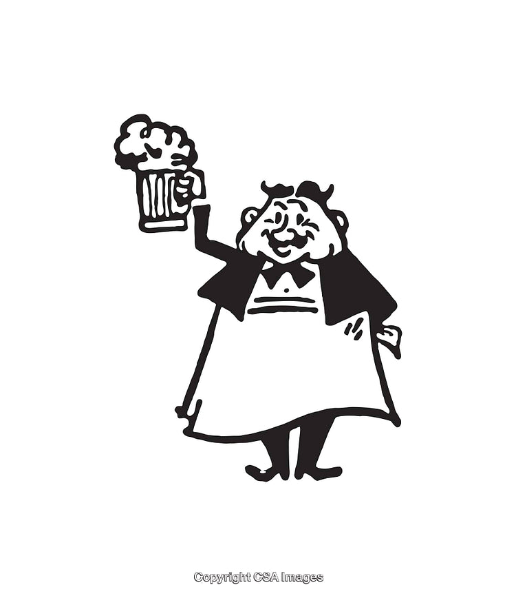 Black and White Line Art Illustration of a Cheerful Man Holding a Beer Mug