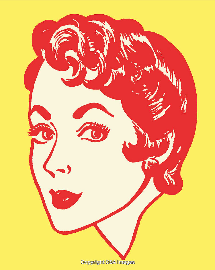 Vintage Style Color Line Art Illustration of a Woman's Face Portrait