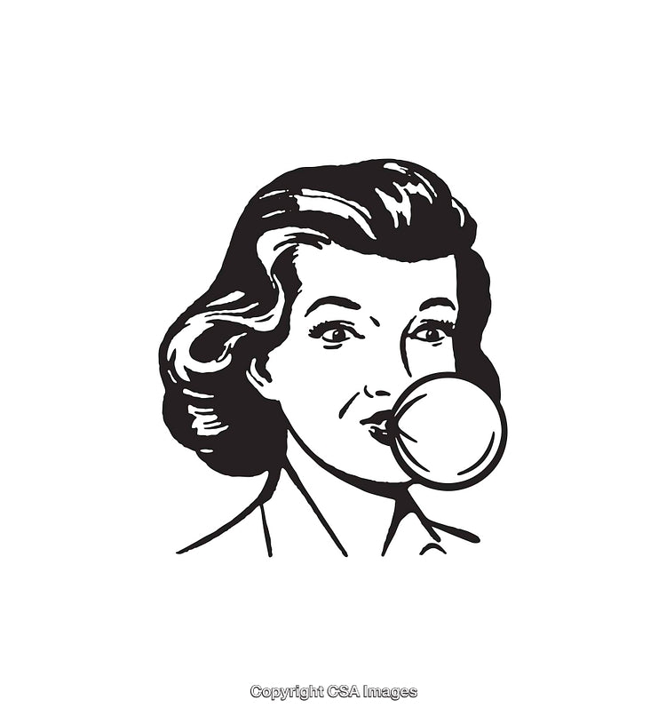 Retro Pop Art Style Woman Blowing Bubble Gum in Black and White