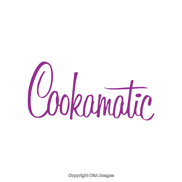 Purple Calligraphic Cookamatic Wordmark on a Clean White Background
