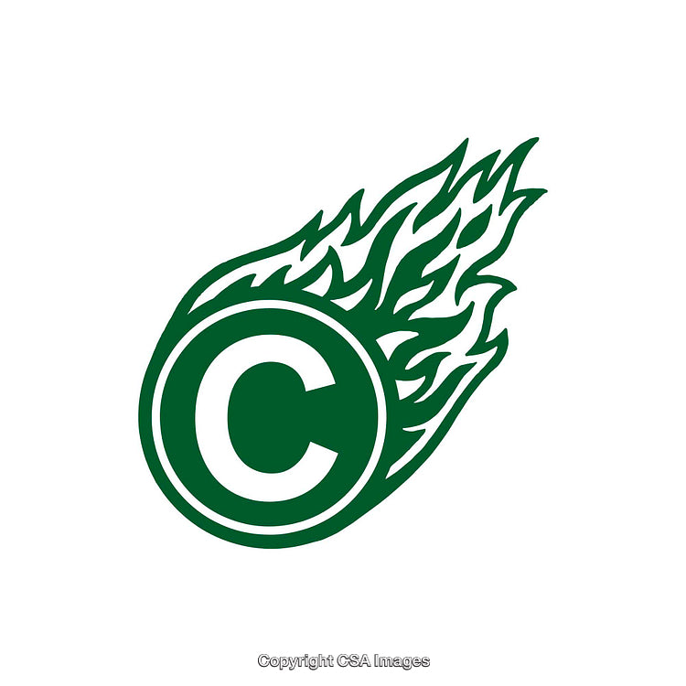 Green Letter C Inside a Flaming Circle Illustration in Bold Style