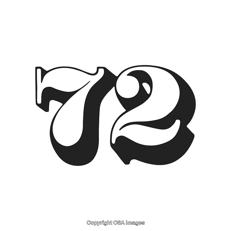 Stylized Black and White Typography Art with the Number 72 in Vintage Design