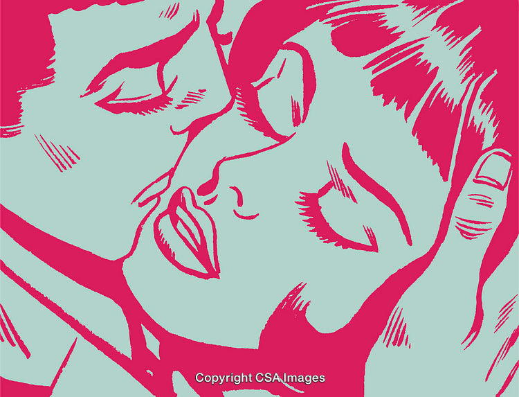 Pop Art Style Couple in an Intimate Romantic Embrace