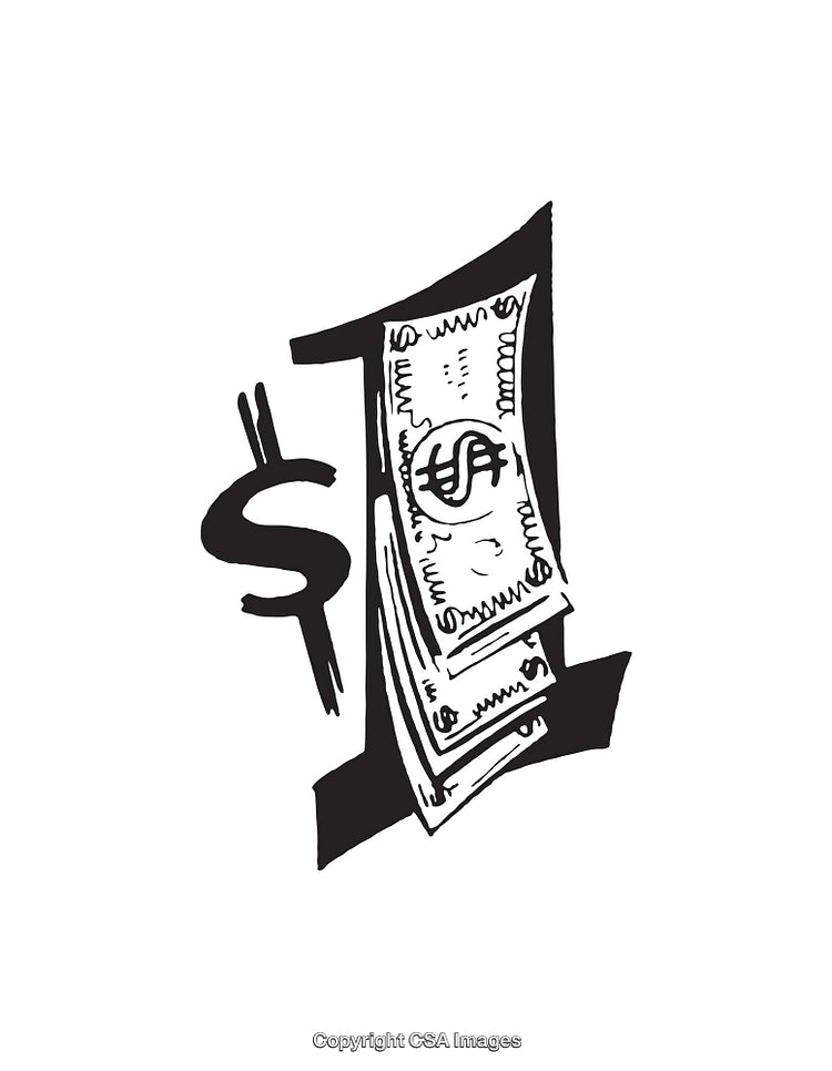Black and White Line Art of Money and Dollar Symbol Illustration