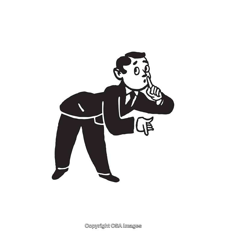 Black and White Illustration of Man in a Quiet Gesture Pose