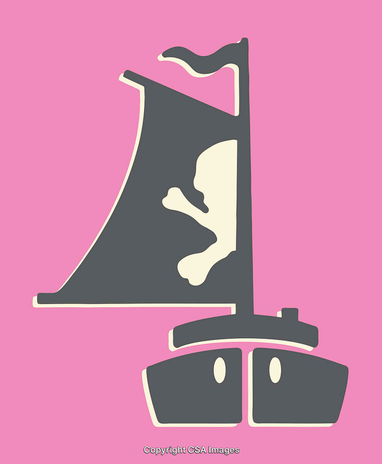 Abstract Pirate Ship with Skull and Crossbones Design in Pink Background