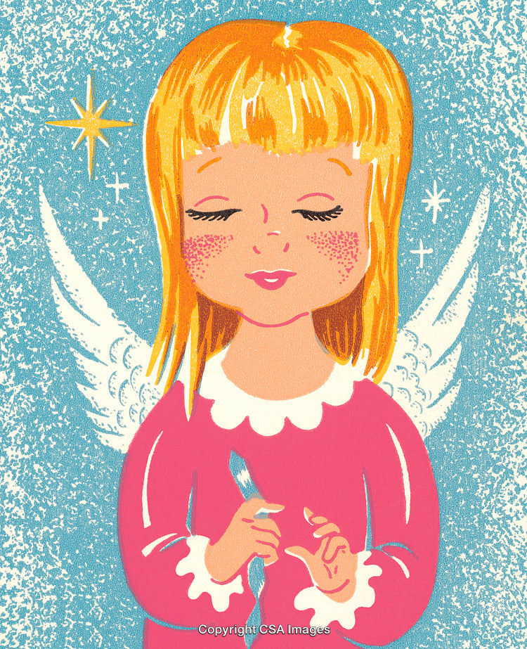 Illustration of a Peaceful Angel with Golden Hair and Closed Eyes