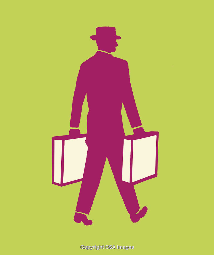 Illustration of Businessman Silhouette Carrying Luggage on Lime Green Background