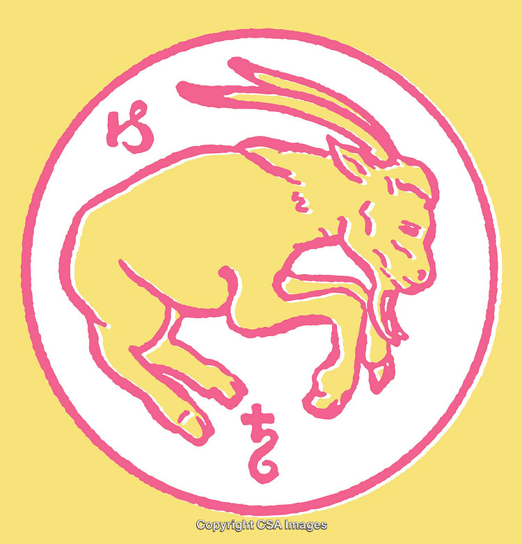 Artistic Illustration of a Goat in Pastel Colors with Graphic Elements