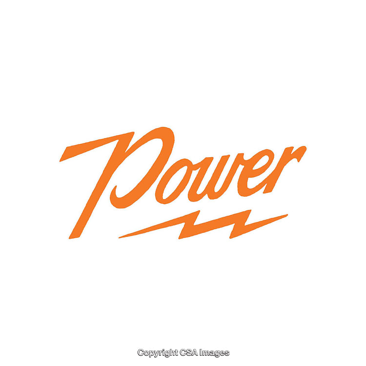 Powerful Orange Text Design with Lightning Symbol on White Background