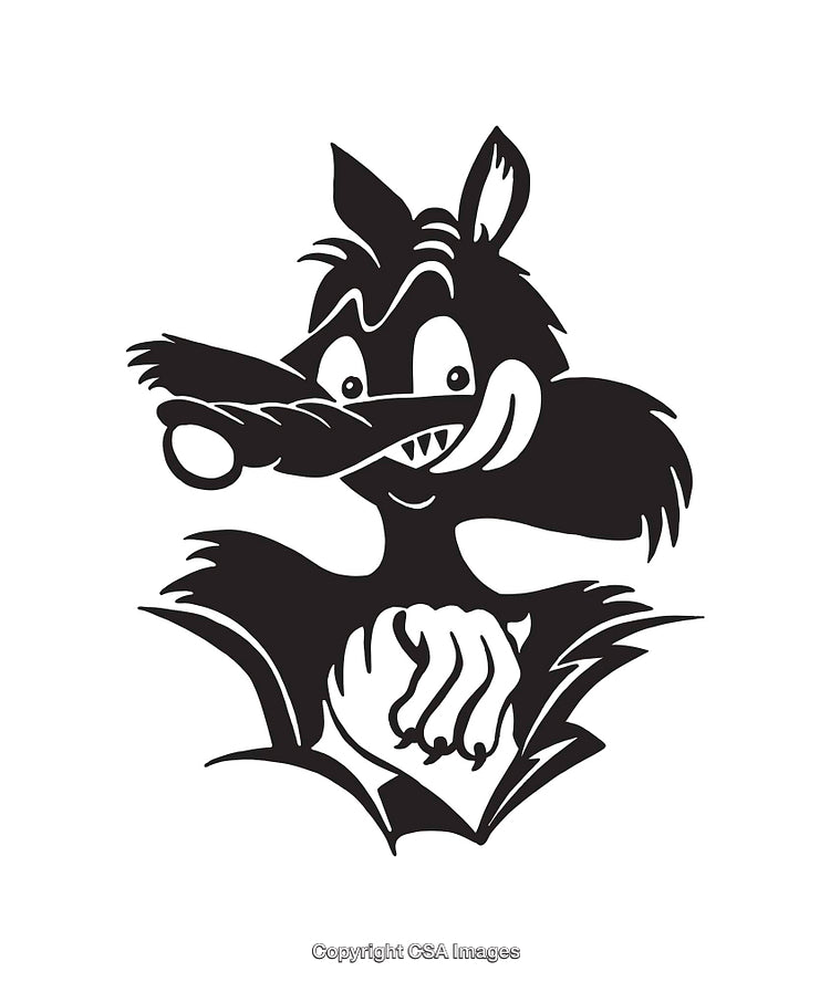 Black and White Line Art of a Playful Cartoon Character