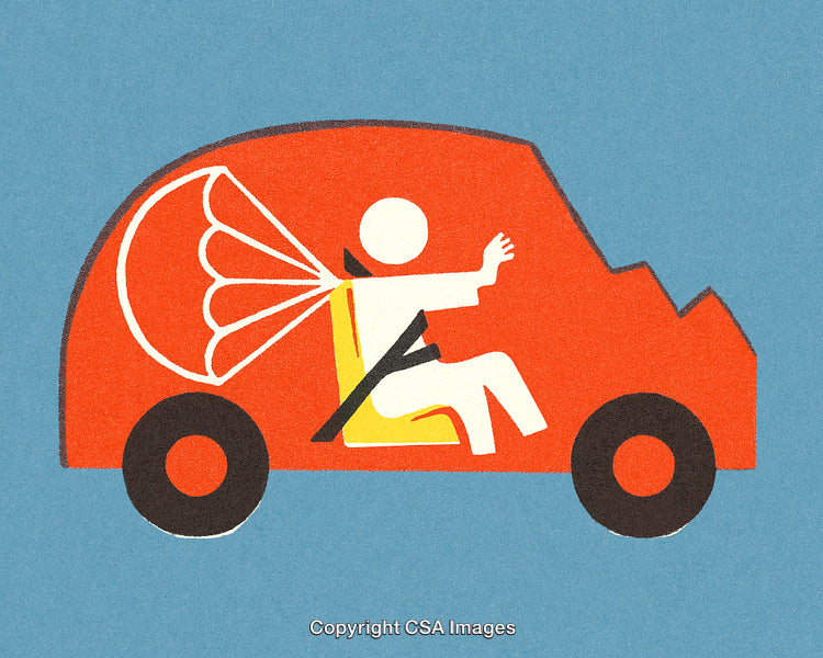 Colorful Graphic Depicting Car Safety with Seat Belt and Airbag