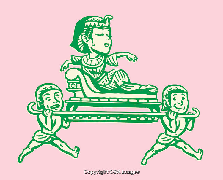 Color Illustration of Ancient Royalty Carried by Attendants