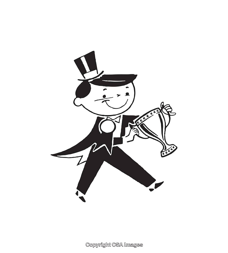 Charming Vintage Illustration of a Gentleman Holding a Trophy Cup