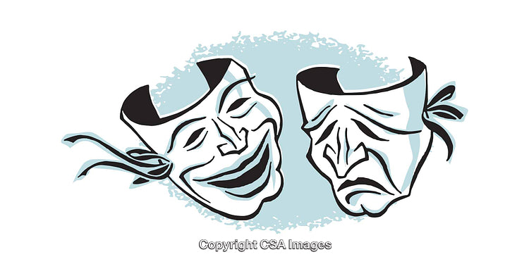 Classic Theater Masks Representing Tragedy And Comedy in Artistic Illustration