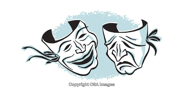 Classic Theater Masks Representing Tragedy And Comedy in Artistic Illustration