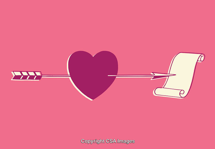 Heart with Arrow and Scroll in Minimalistic Illustration