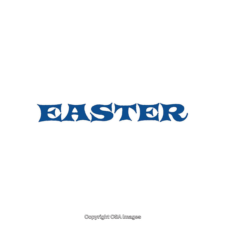 Decorative Easter Typography with Blue Lettering on White Background