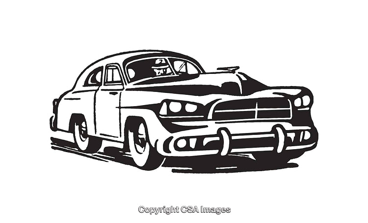 Classic Vintage Car Illustration in Black and White Line Art Style