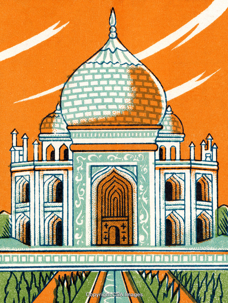 Illustrated Representation of the Iconic Taj Mahal with Ornamental Details