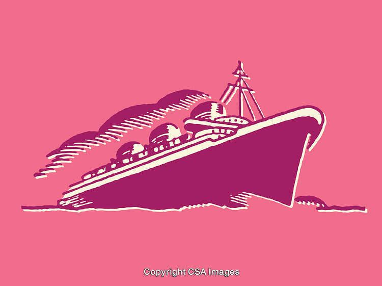 Stylized Illustration of a Cruise Ship in Monochrome Tones
