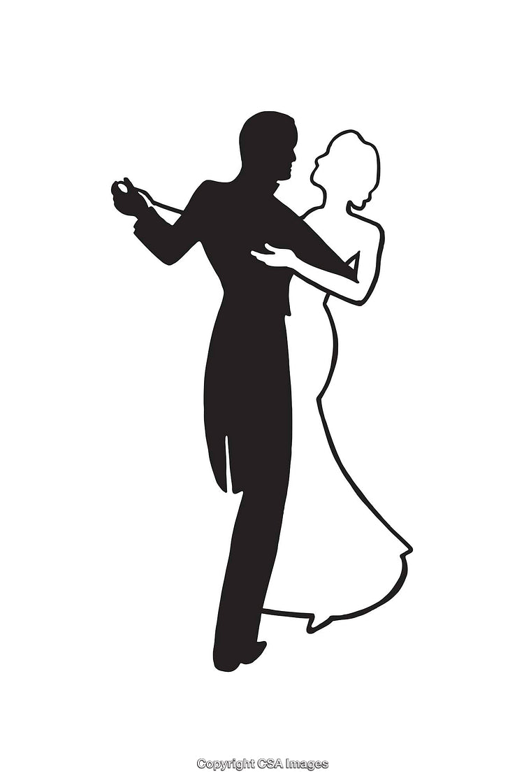 Elegant Black and White Dance Couple in Line Art Illustration
