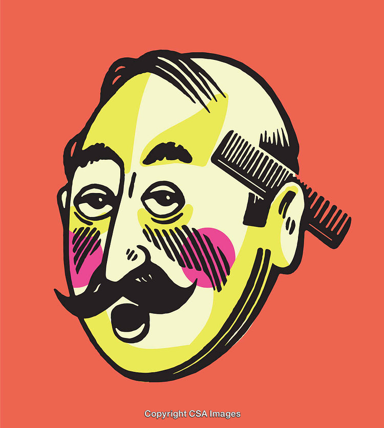Vibrant Line Art Illustration of Man With Mustache on Colorful Background