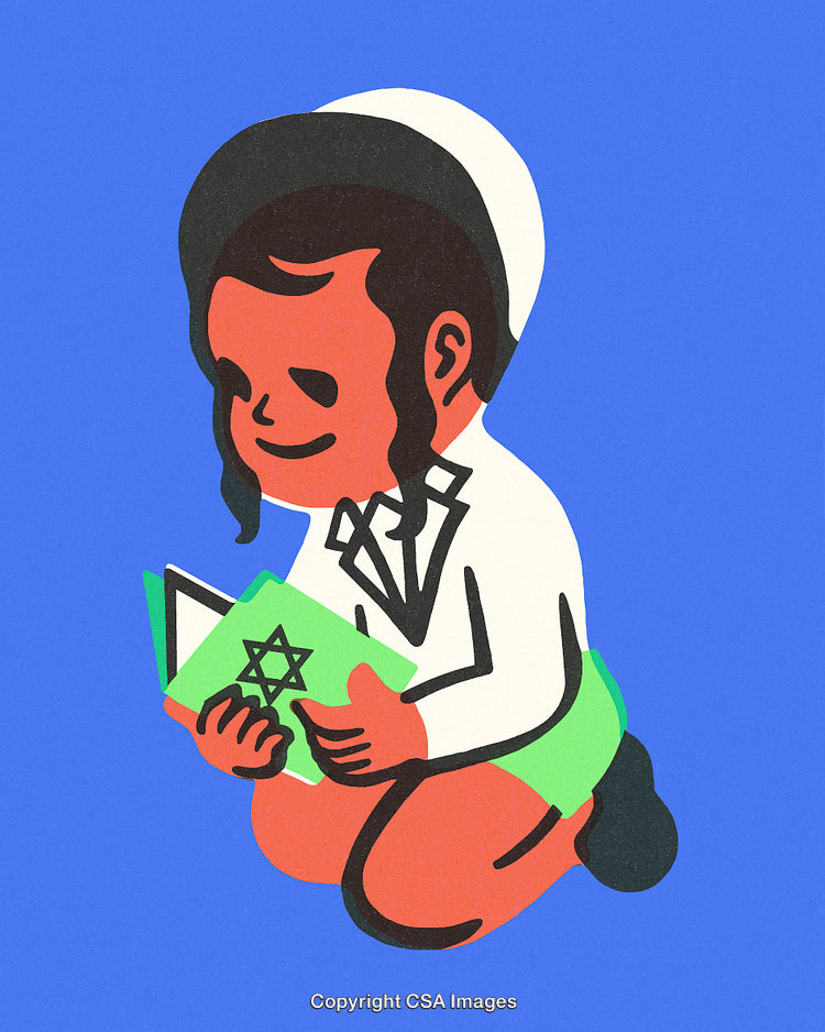 Illustration of a Child Praying With a Book on a Blue Background