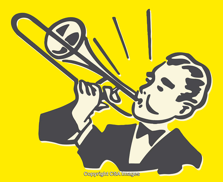 Vintage Style Illustration of Musician Playing a Trombone Instrument