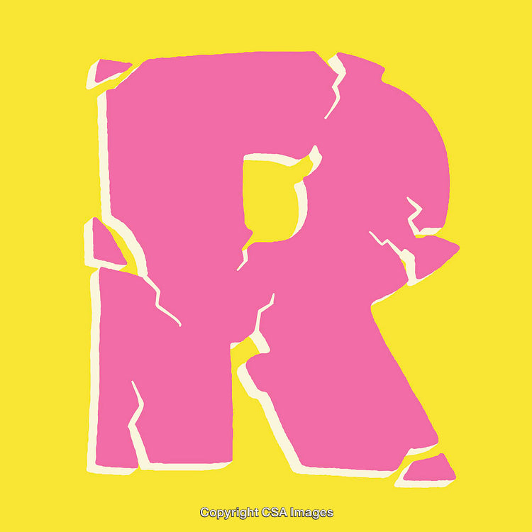 Bold Pink Fractured Letter R on Yellow Background