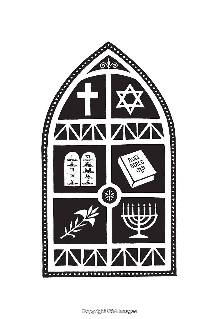 Black and White Religious Symbol Panel Line Art Illustration