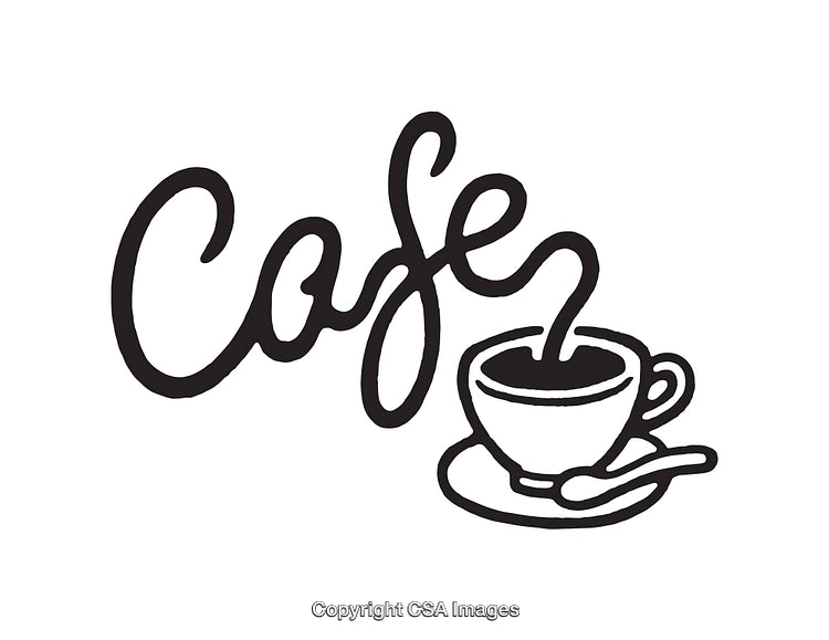Black and White Line Art Illustration of a Cafe Logo Design