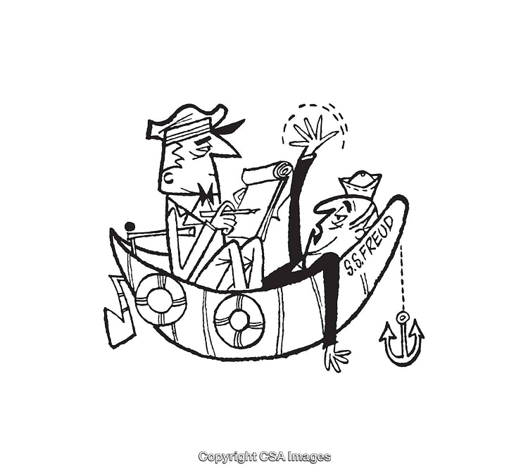 Humorous Line Art Illustrating Freud-Themed Nautical Adventure