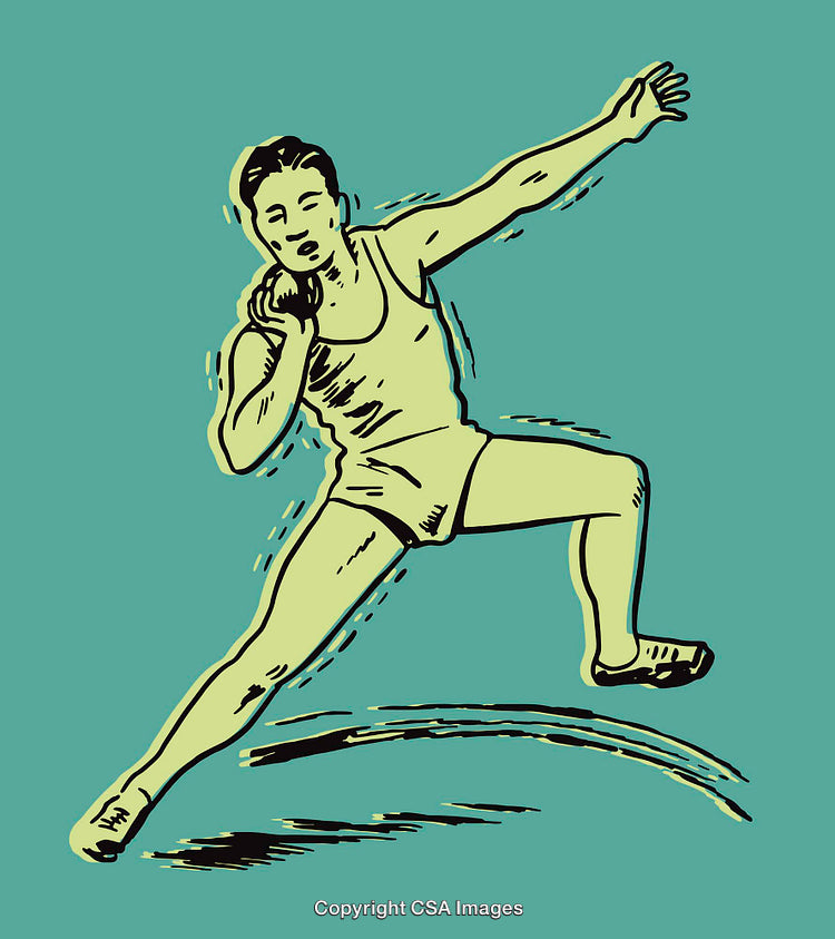Dynamic Illustration of an Athlete Throwing a Shot Put in Motion