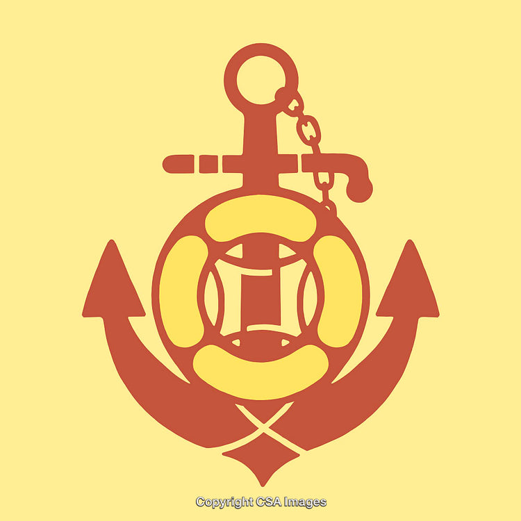 Vector Illustration of an Anchor, Lifebuoy, and Rope Design on Yellow Background
