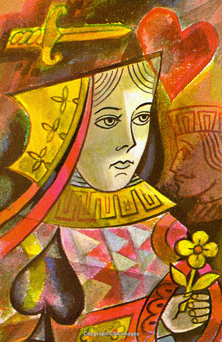 Artistic Representation of Playing Card Queen with Vibrant Colors
