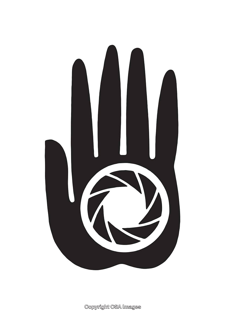 Black and White Hand Symbol with Circular Pattern Center Design