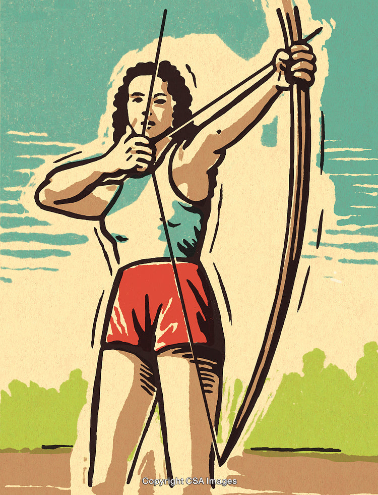 Vintage Illustration of an Archer in Action Drawing a Bow Outdoors