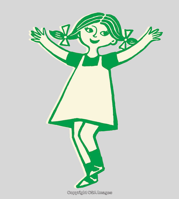 Colorful Line Art Illustration of Smiling Girl on Gray Background