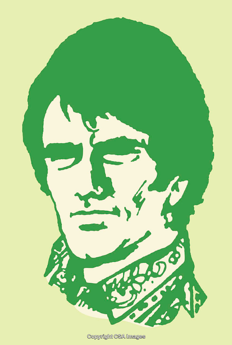 Green Vector Line Art of a Historical Man in Profile